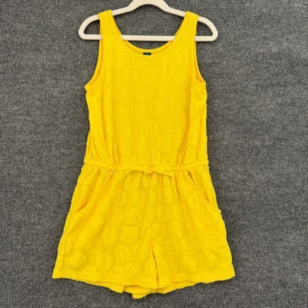 Old Navy Sleeveless Terry Cinched Waist Romper Girls 10-12 Yellow Smiley Face